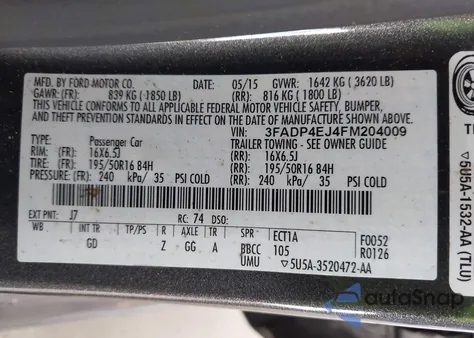 2015 Ford Fiesta Se from USA, damaged, VIN 3FADP4EJ4FM204009